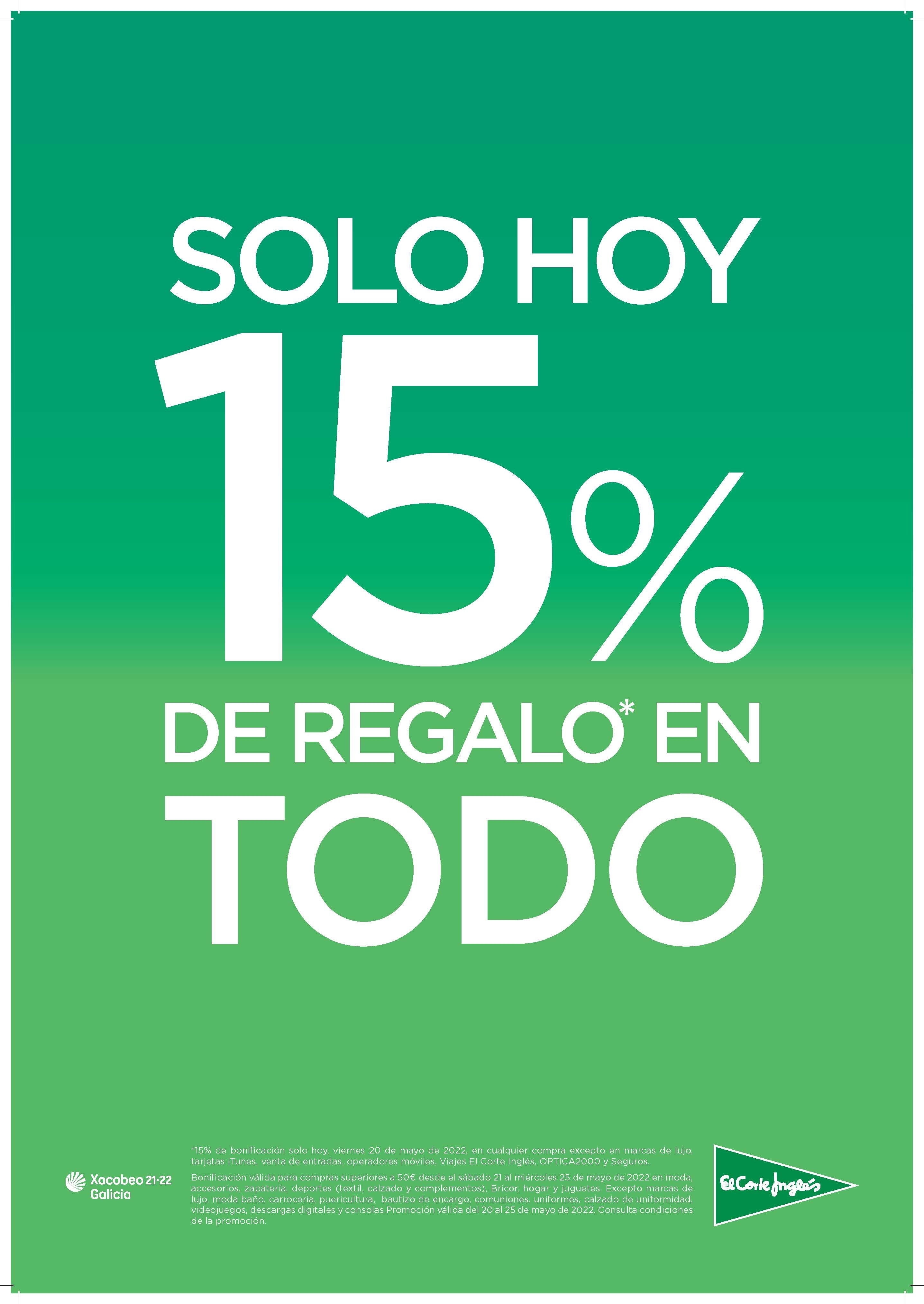 El Corte Inglés regala hoy el 15% de las compras realizadas para utilizarlo después del 21 al 25 de mayo 
