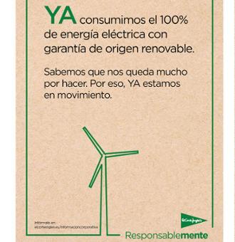 El Corte Inglés sólo utiliza energía 100% renovable y certificada, y reduce sus emisiones de CO2 un 28% 