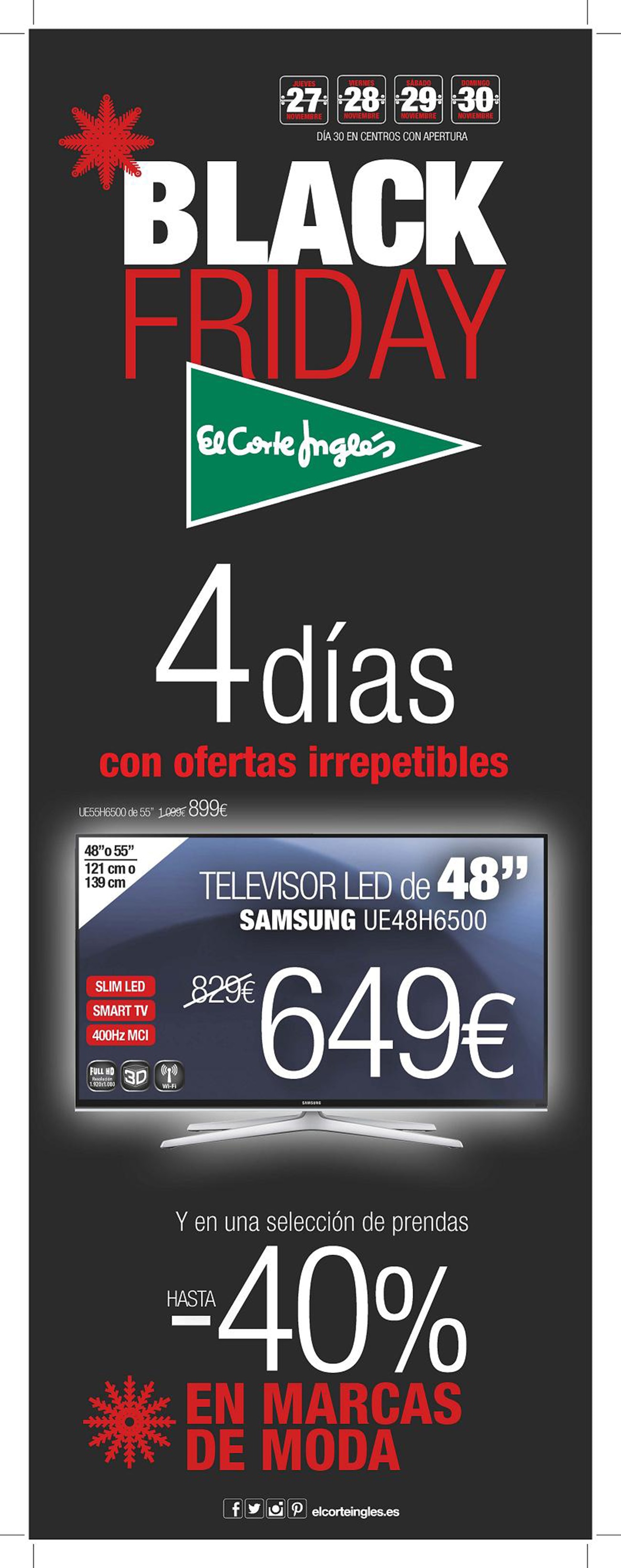 El Corte Inglés adelanta el Black Friday al día 27 como anticipo a las compras de Navidad