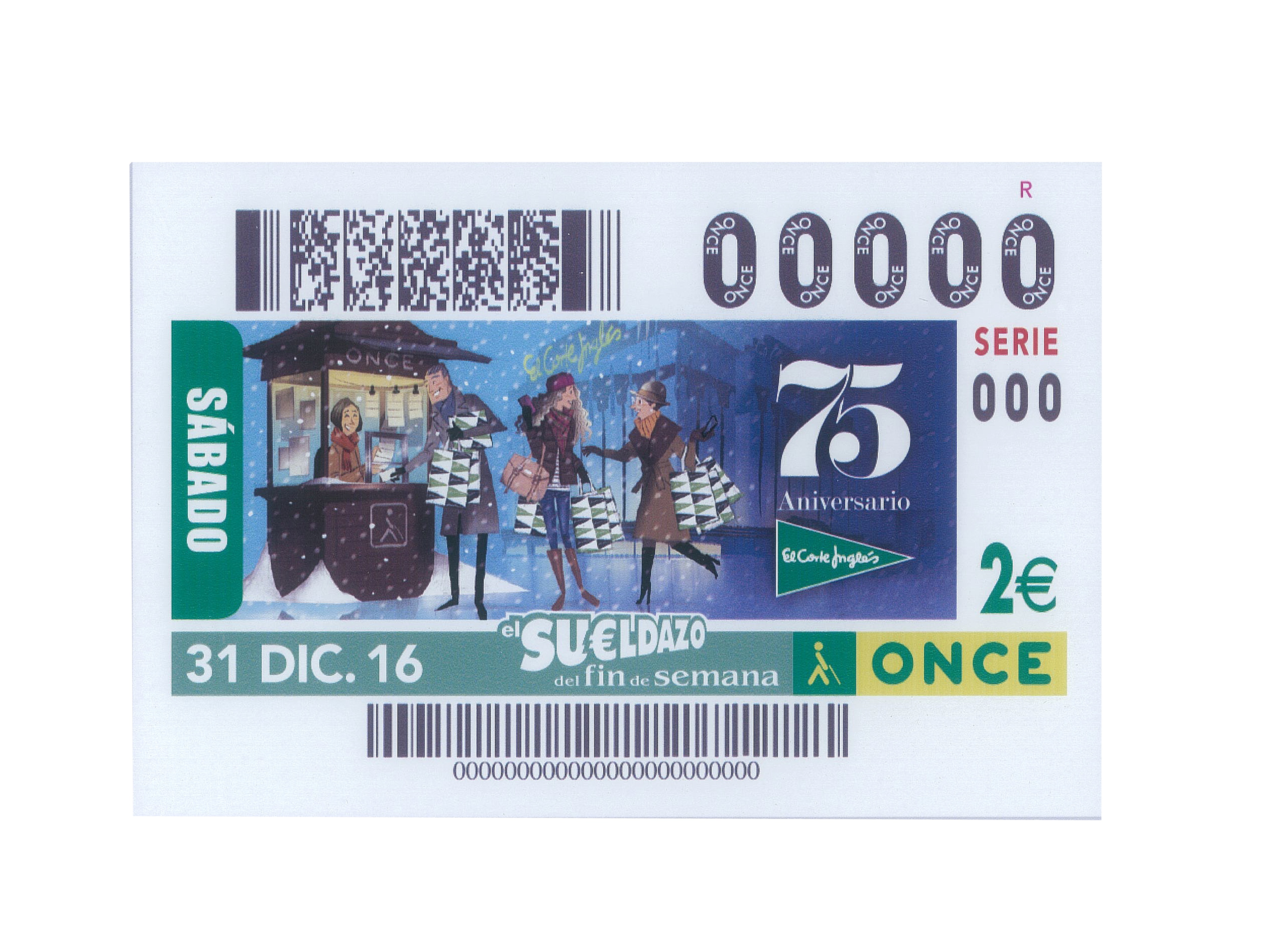 La ONCE dedica el cupón del 31 de diciembre al 75 aniversario de El Corte Inglés