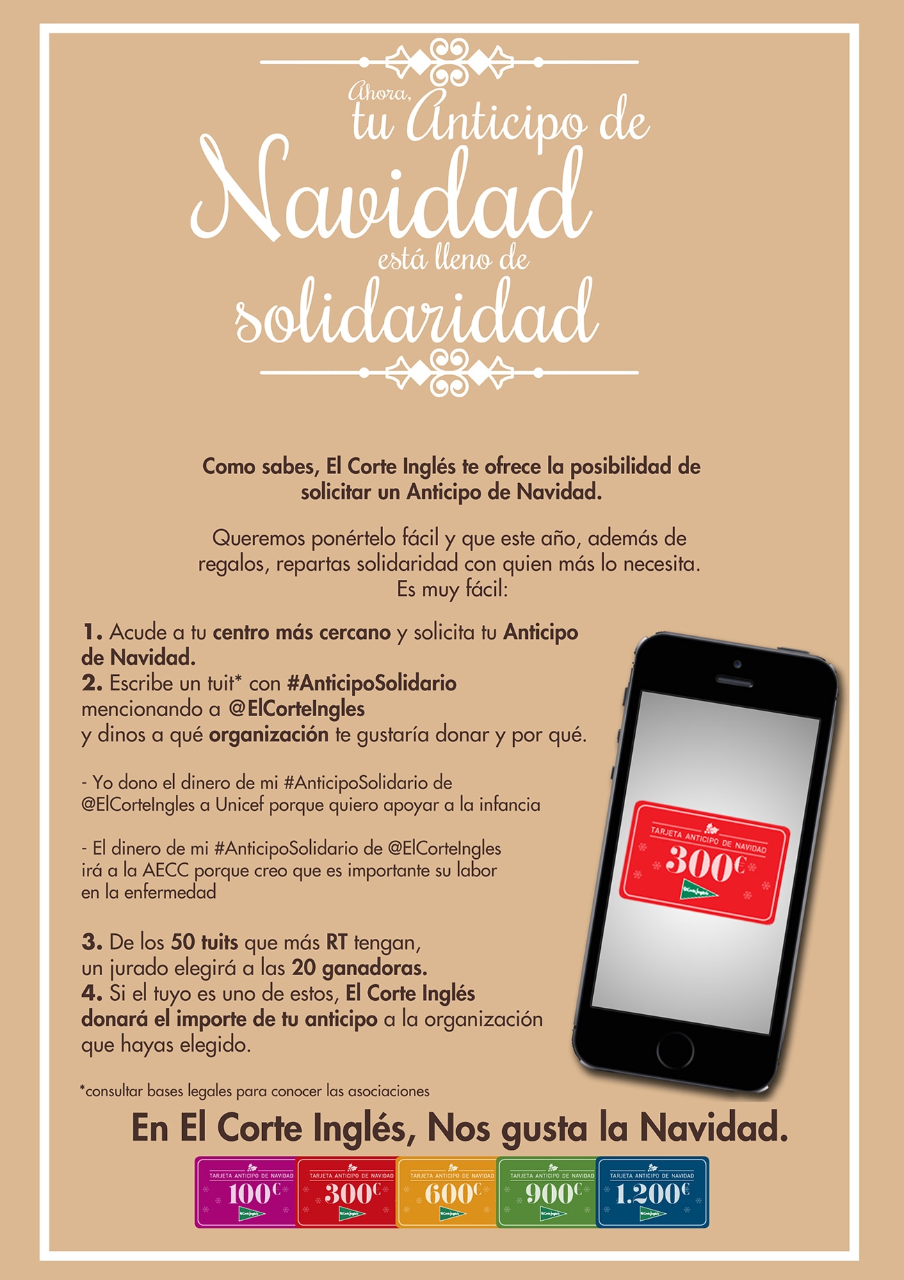 El Corte Inglés financia iniciativas solidarias con la tarjeta Anticipo de Navidad