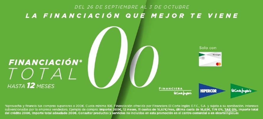El Corte Inglés estrena Financiación Total 0,0 sólo hasta el 3 de octubre para facilitar las compras de otoño