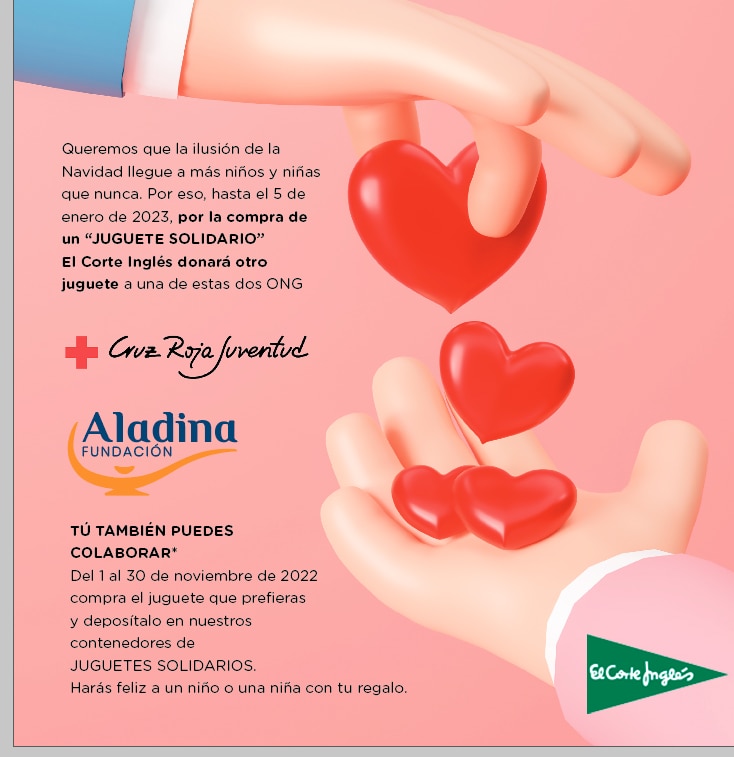 El Corte Inglés destina su campaña de Juguetes Solidarios a Fundación Aladina y Cruz Roja Juventud