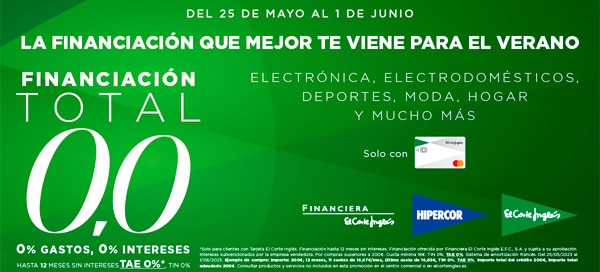 El Corte Inglés lanza “Financiación Total 0,0” sólo del 25 de mayo al 1 de junio