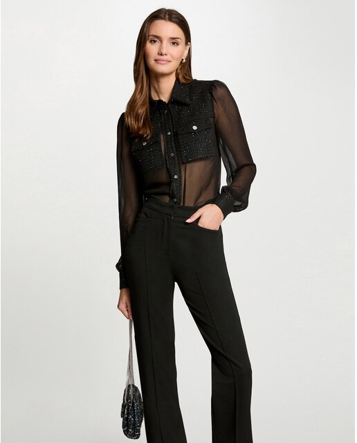 Camisa de mujer de manga larga con transparencias