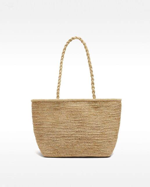 Bolso de hombro estilo shopper efecto rafia con cierre fruncido y asa trenzada