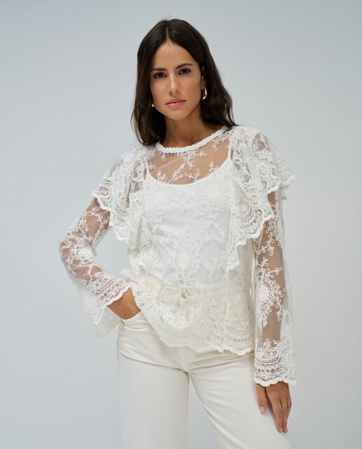Blusa de mujer de encaje con volantes