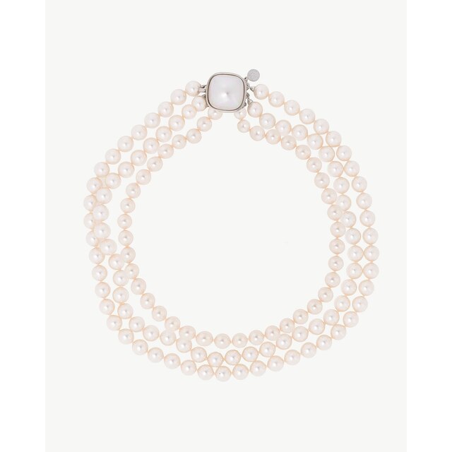 Collar majorica perlas triple 8mm luna