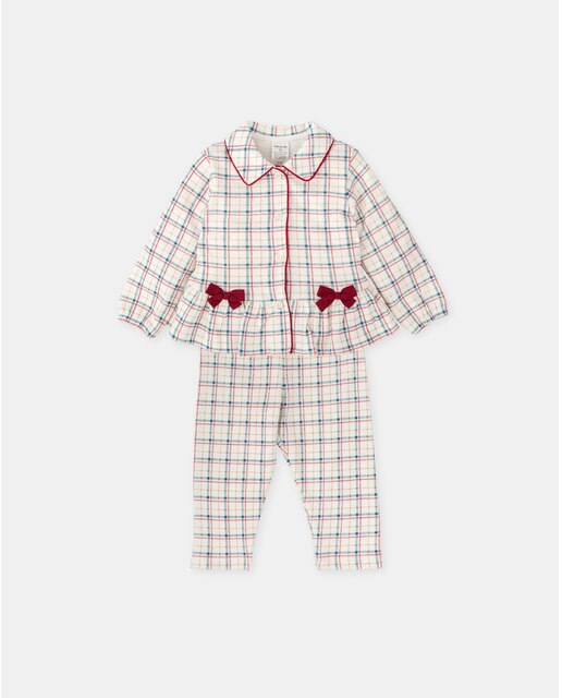 Pijama de niña dos piezas a cuadros rojo