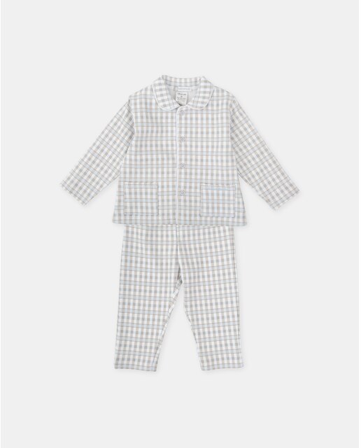 Pijama de bebé de dos piezas a cuadros azul cielo