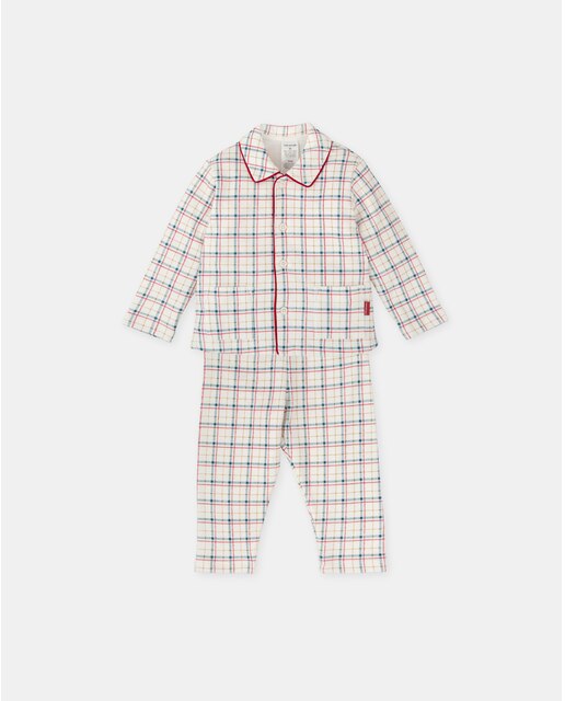 Pijama de niño dos piezas a cuadros blanco