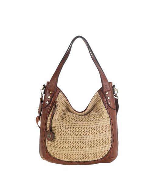 Bolso de hombro Volum en pu combinado en pu de rafia de tamaño mediano