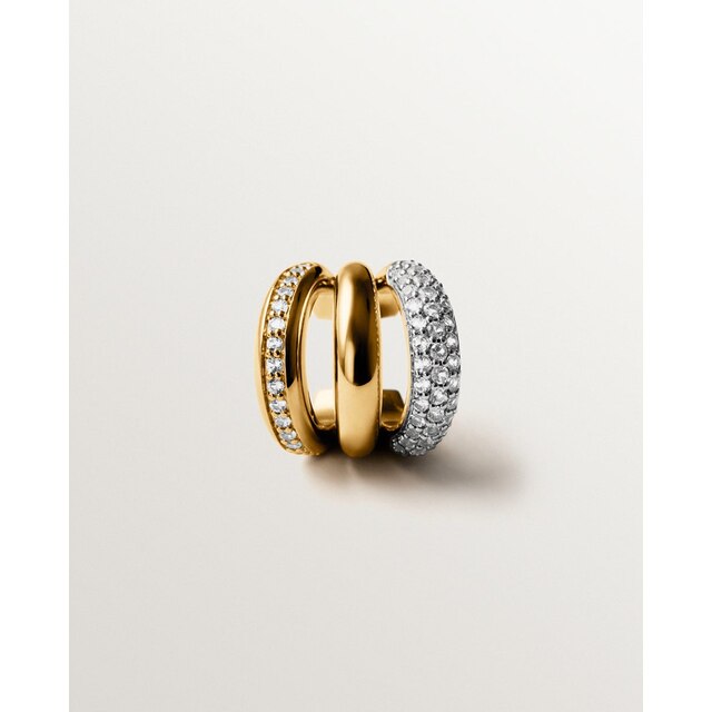 Pendiente earcuff individual de plata 925 bañada en rodio y oro amarillo de 18K con pavé de topacios