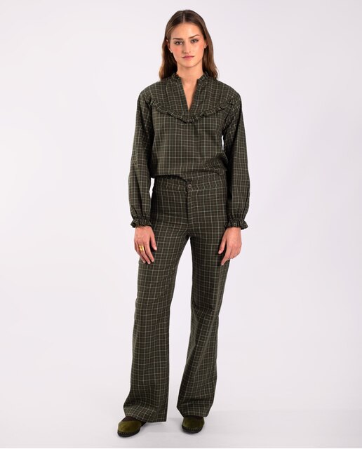 Pantalón recto de mujer a cuadros de talle medio