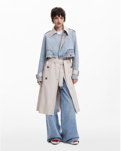 Gabardina de mujer combinada efecto 2 en 1