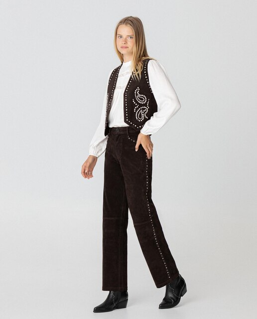 Pantalones de mujer efecto ante con tachas