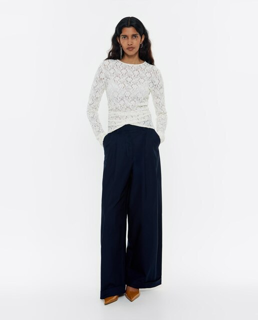 Pantalones de campana de mujer con maxipinzas y mezcla de algodón