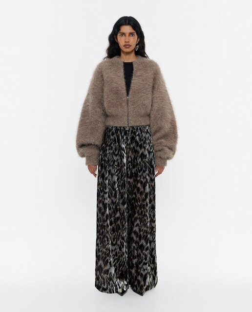 Pantalón palazzo de mujer con terciopelo y estampado animal