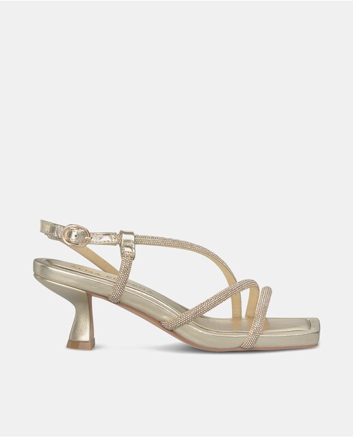 Sandalias de tacón de mujer con puntera cuadrada y hebilla