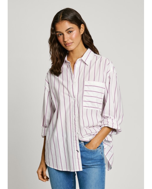 Camisa de mujer fit relaxed con estampado de rayas
