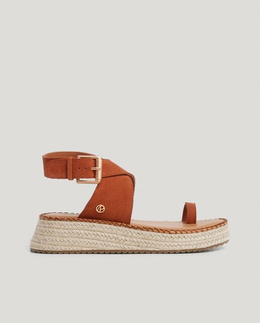 Sandalias de cuña de mujer con tiras en ante