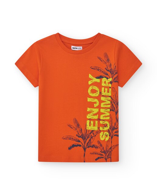 Camiseta de niño en naranja con dibujo frontal