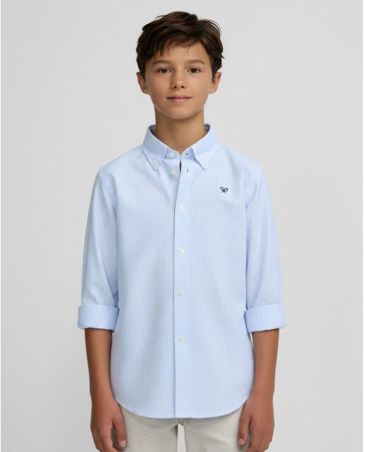 Camisa sport de niño oxford raya celeste