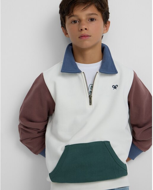 Sudadera de niño media cremallera multicolor blanco