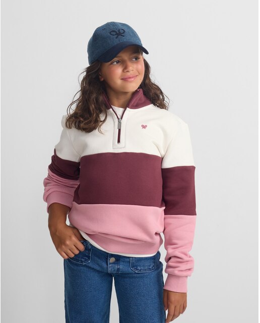 Sudadera de niña tricolor rosa y blanca