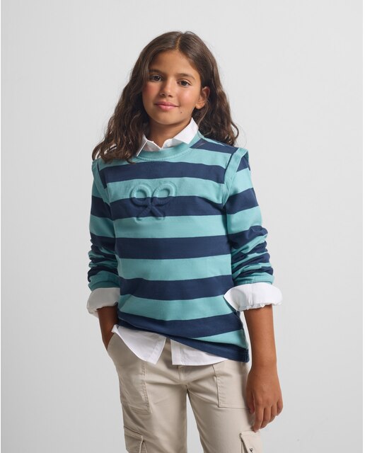 Sudadera de niña hombreras rayas azules