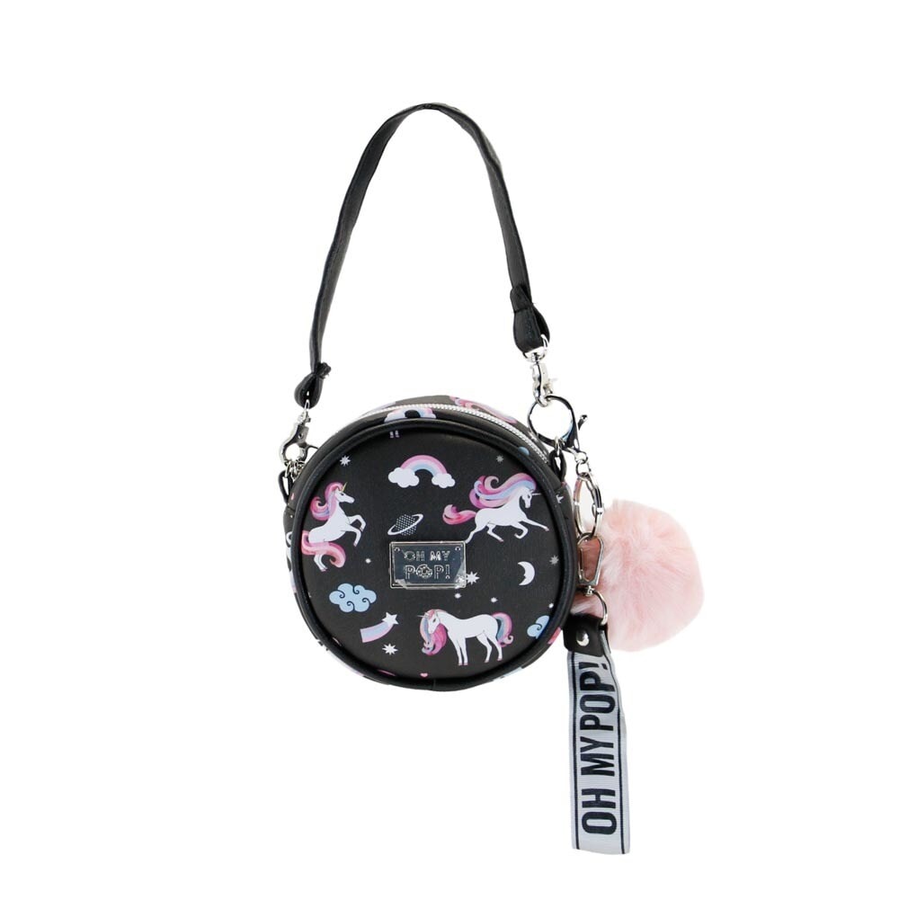 Bolso Oh My Pop! Unicorn redondo pequeño en color negro.