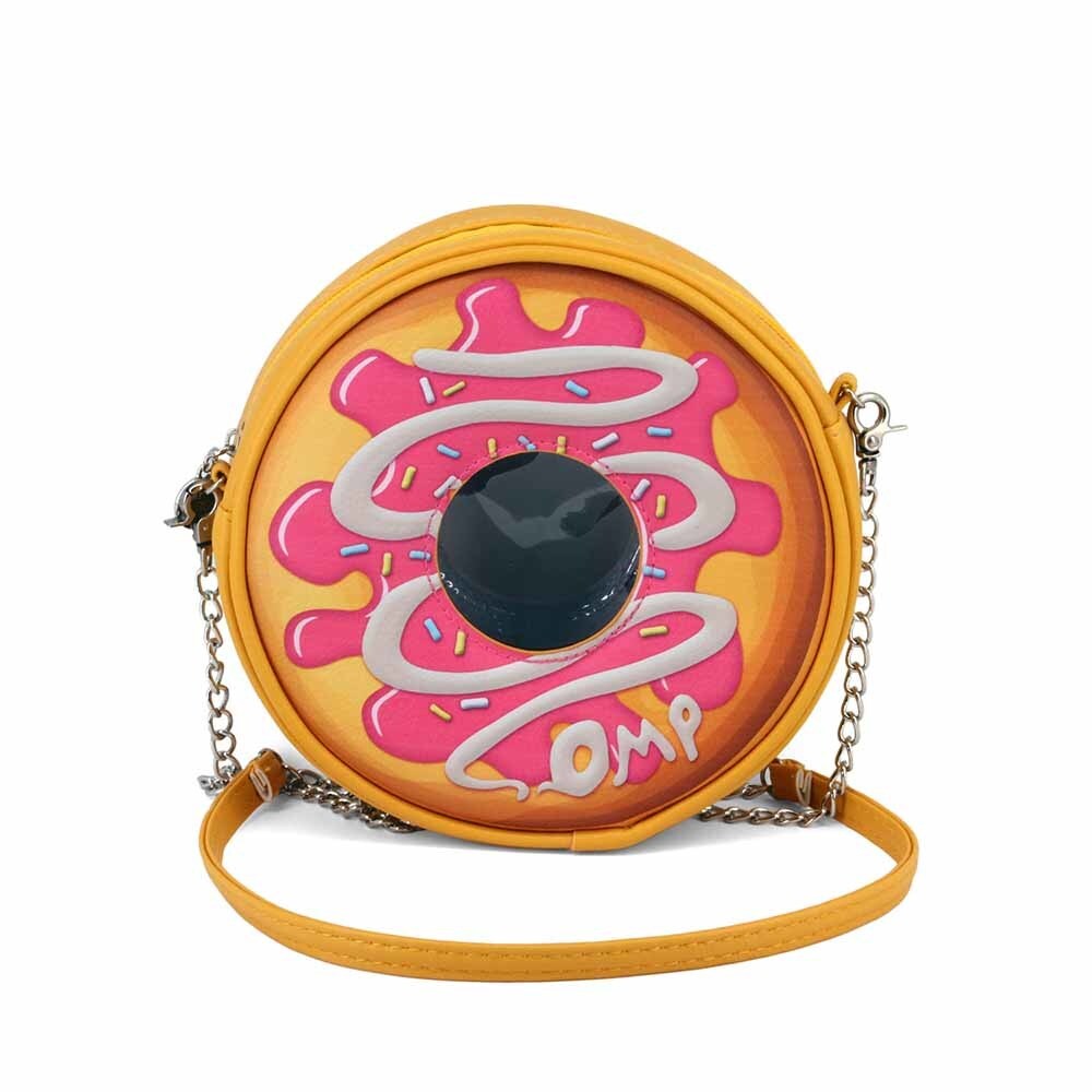 Bolso Oh My Pop! Popnut redondo en color amarillo y rosa.