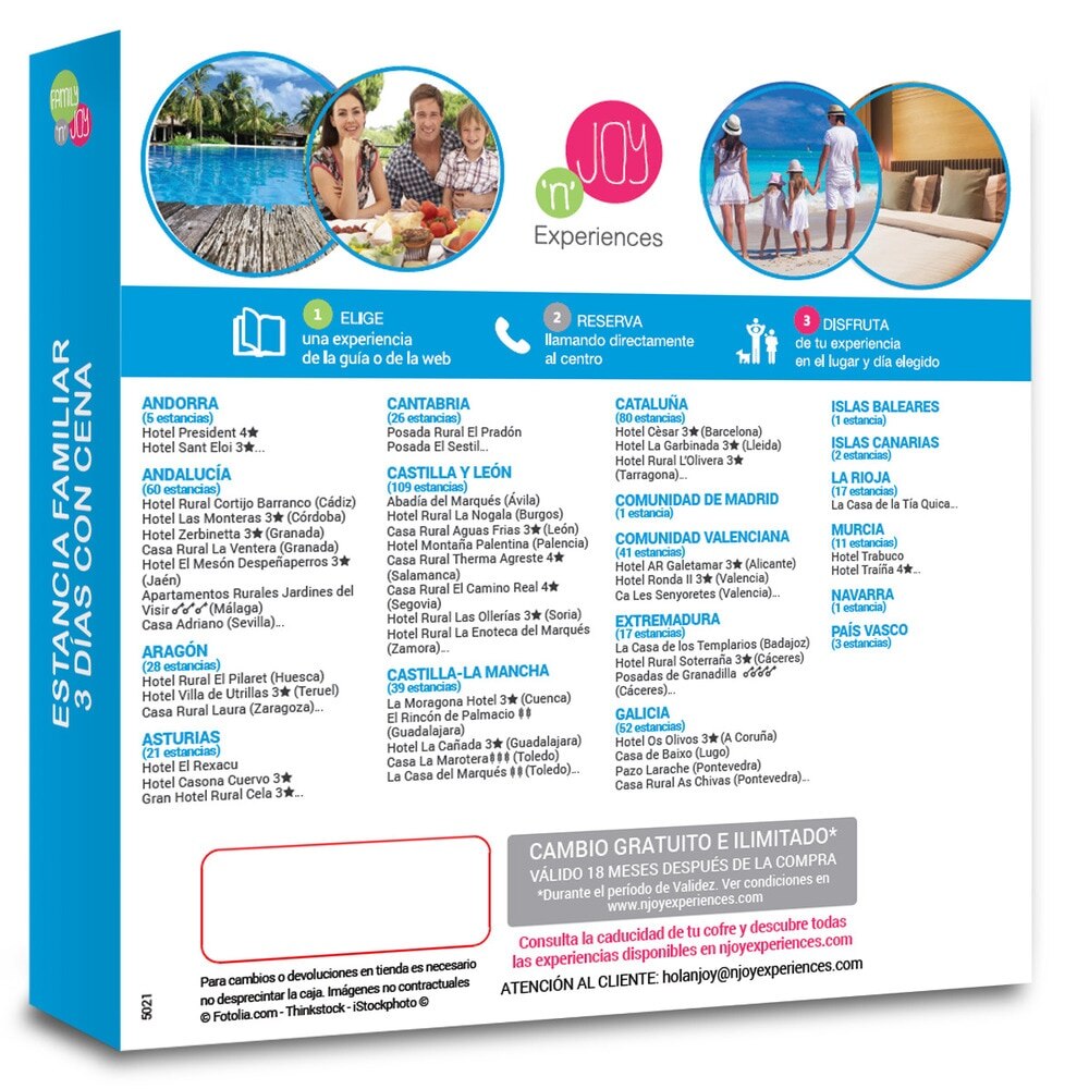 NJOY Experiences Caja Regalo Estancia familiar 3 días con cena 2