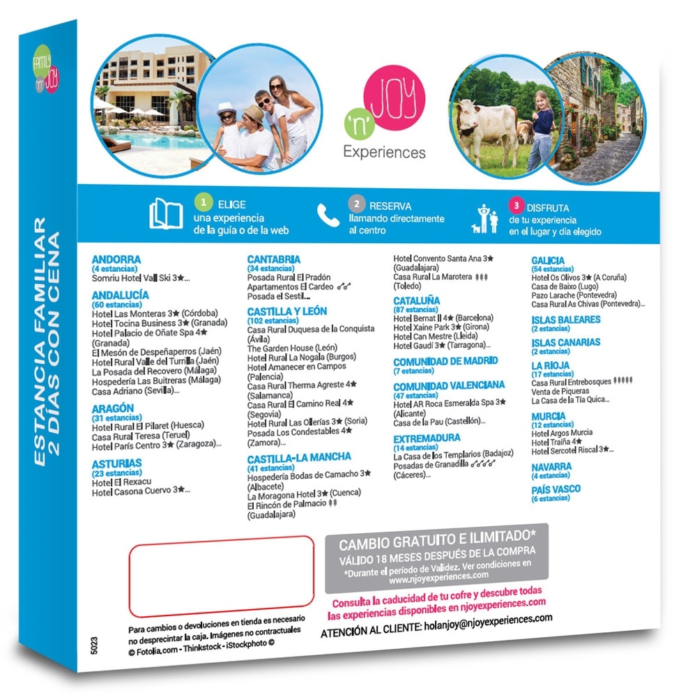 NJOY Experiences Caja Regalo Estancia familiar 2 días con cena 2