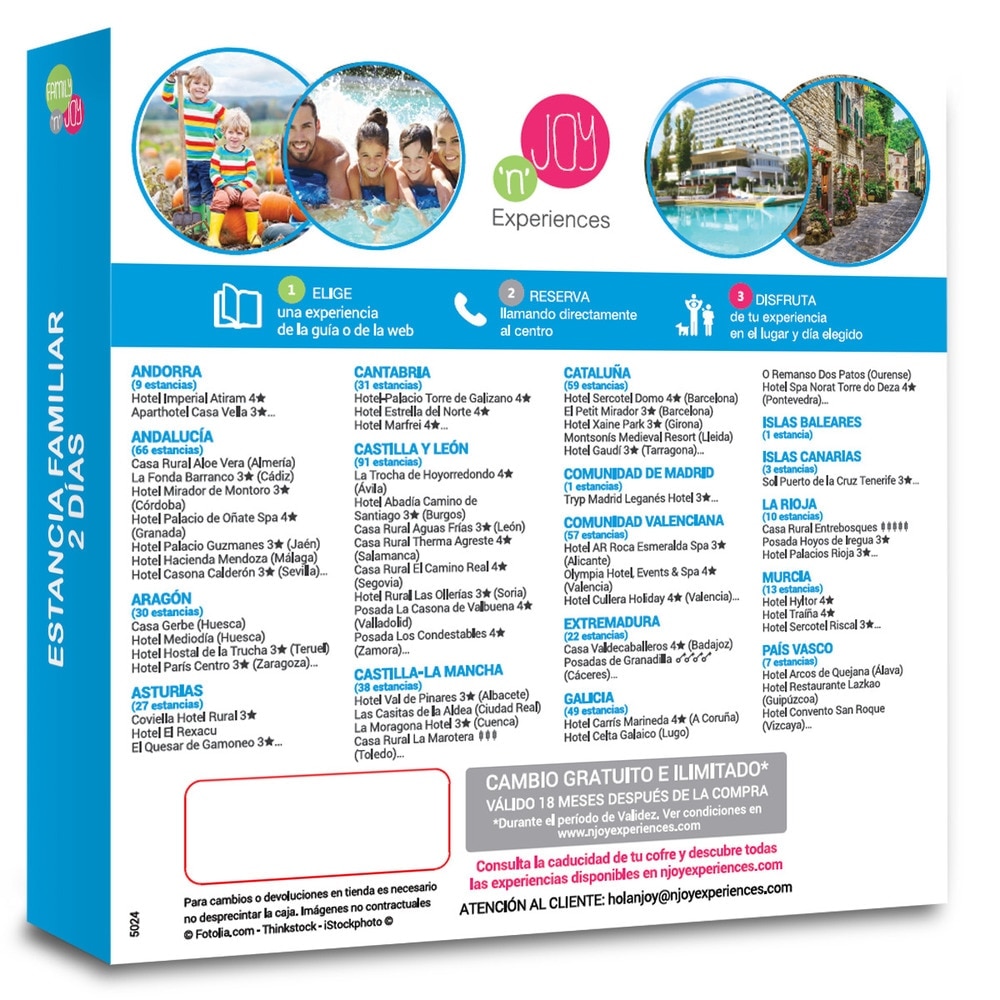 NJOY Experiences Caja Regalo Estancia familiar 2 días 2