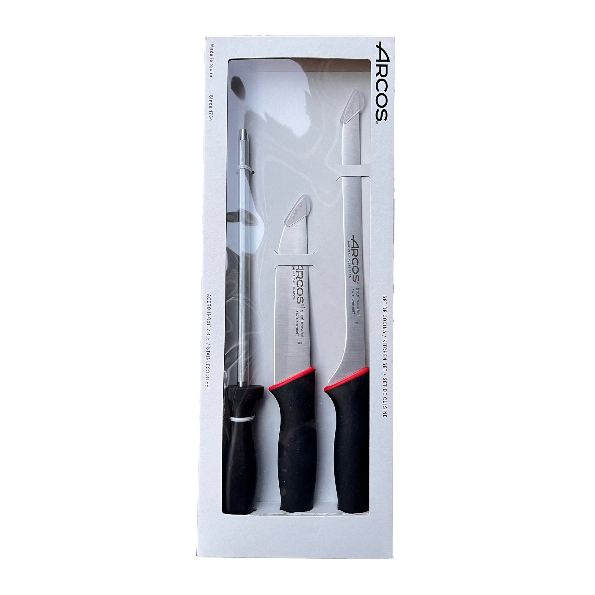 Set de 2 cuchillos jamoneros + chaira Esencial Duo Arcos Negro-5