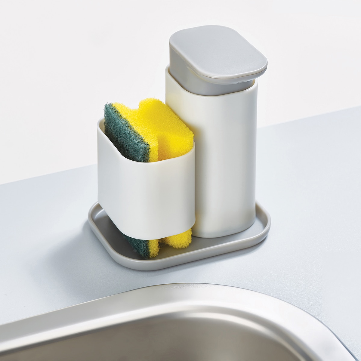 Dispensador de jabón con portaesponja Duo Joseph Joseph Gris-2