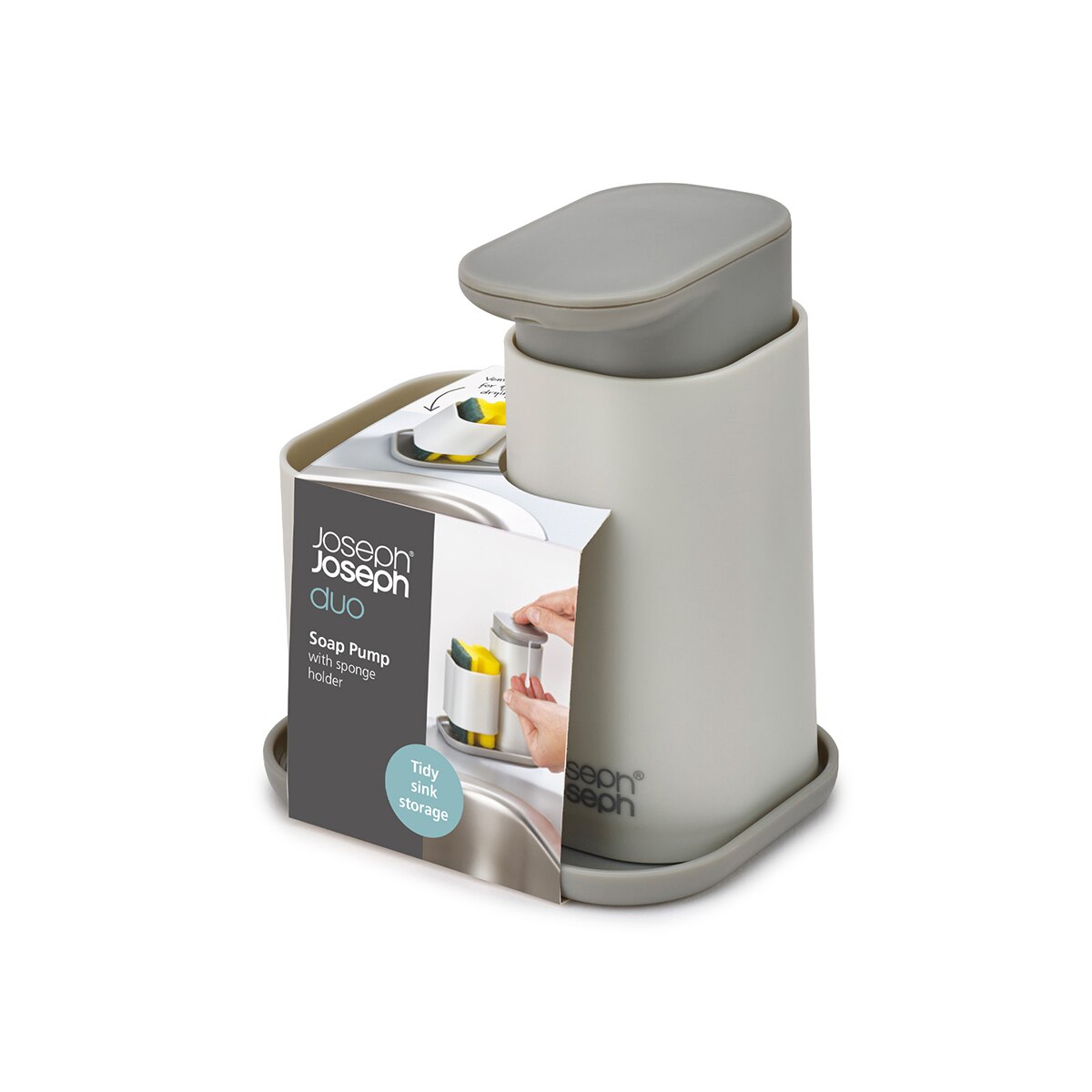 Dispensador de jabón con portaesponja Duo Joseph Joseph Gris-4