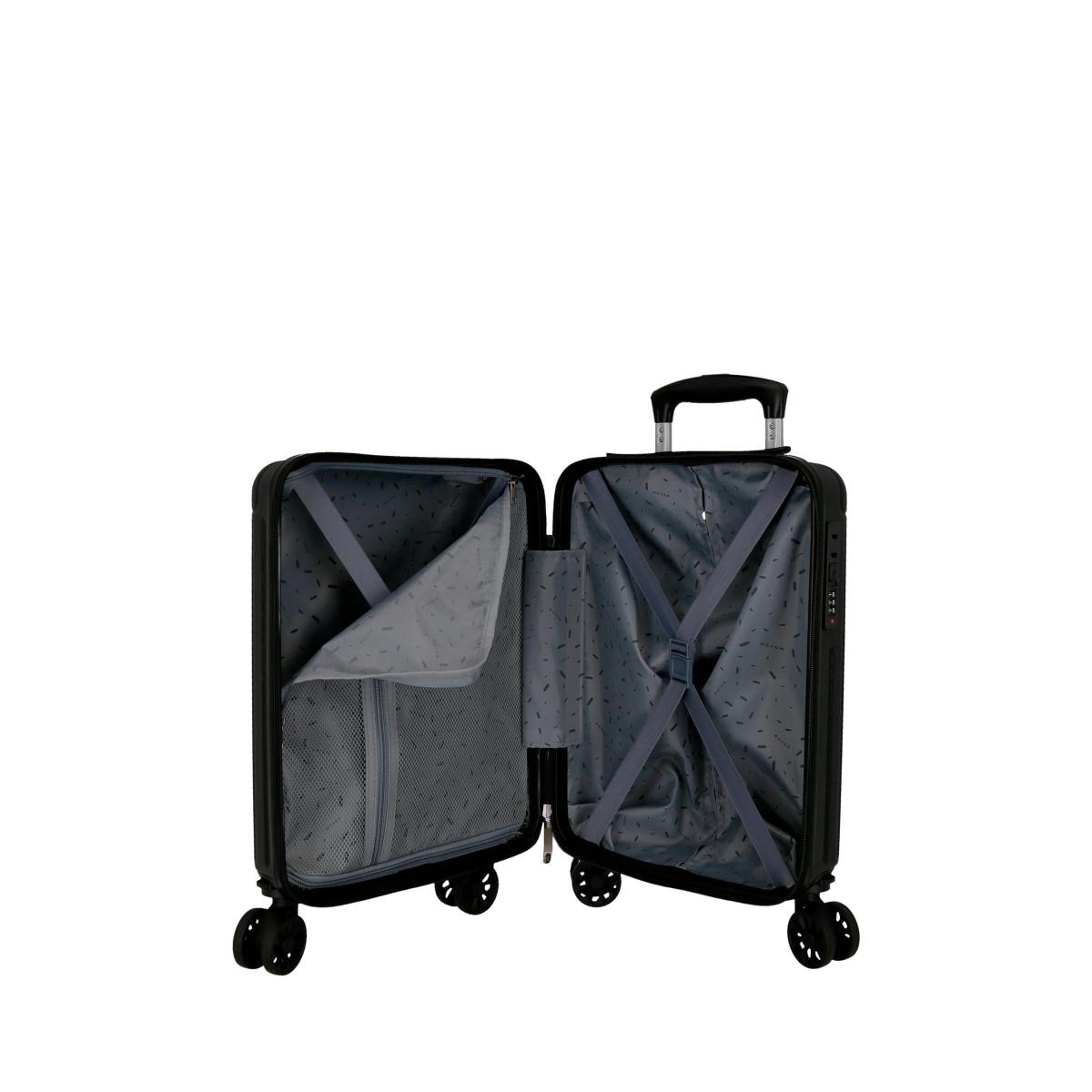 Maleta de cabina rígida 40 cm ruedas extraíbles Roll Road Negro-3