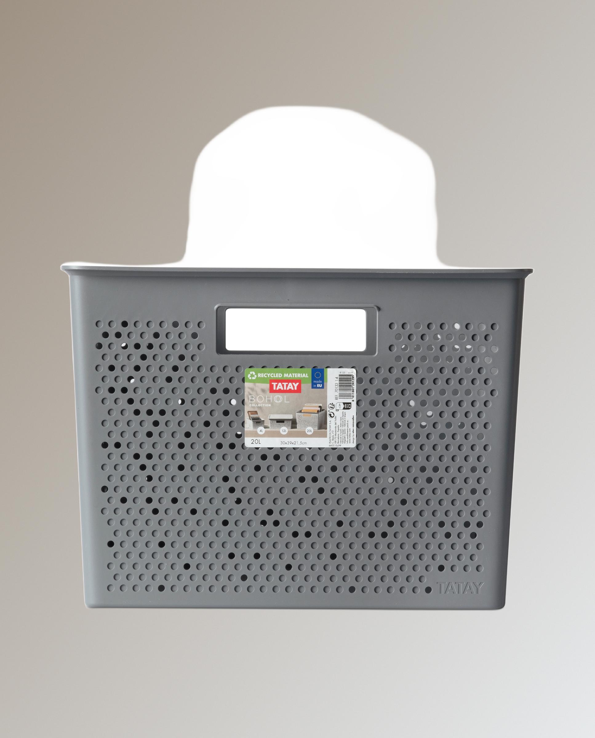 Cesta organizadora en material reciclado gris antracita 20L - Bohol Tatay Blanco ártico-2