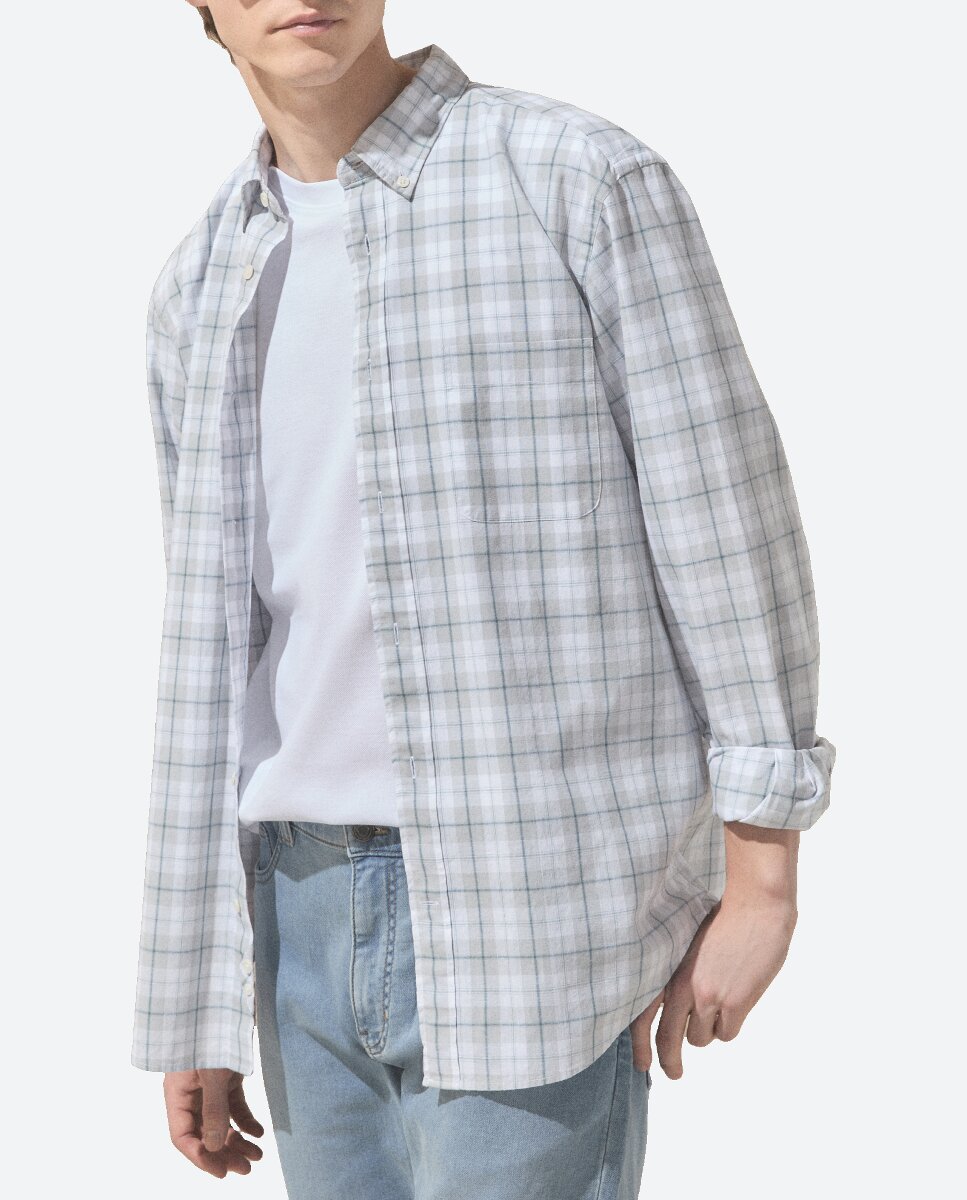 Imagen 0 de Camisa algodón lino de cuadros de hombre
