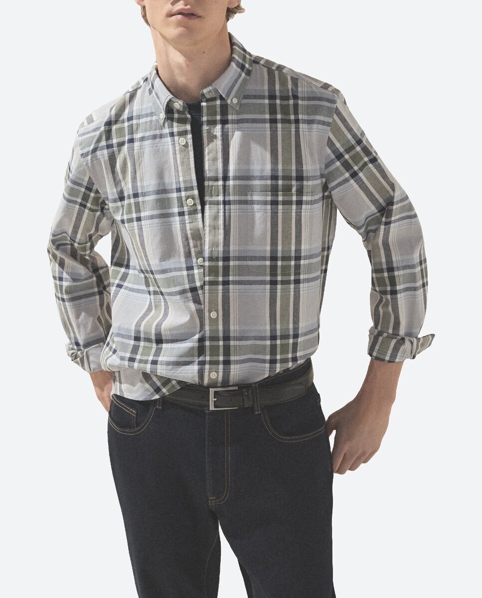 Imagen 0 de Camisa algodón lino de cuadros de hombre