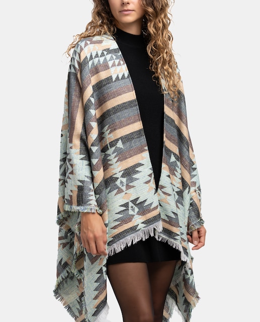 Imagen 0 de Poncho con estampado geométrico en beige