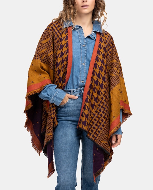 Imagen 0 de Poncho con estampado de pata de gallo en ámbar