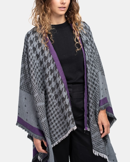 Imagen 0 de Poncho con estampado de pata de gallo en lila