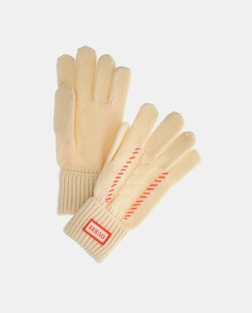 Imagen 0 de Guantes de punto en beige con detalles a contraste