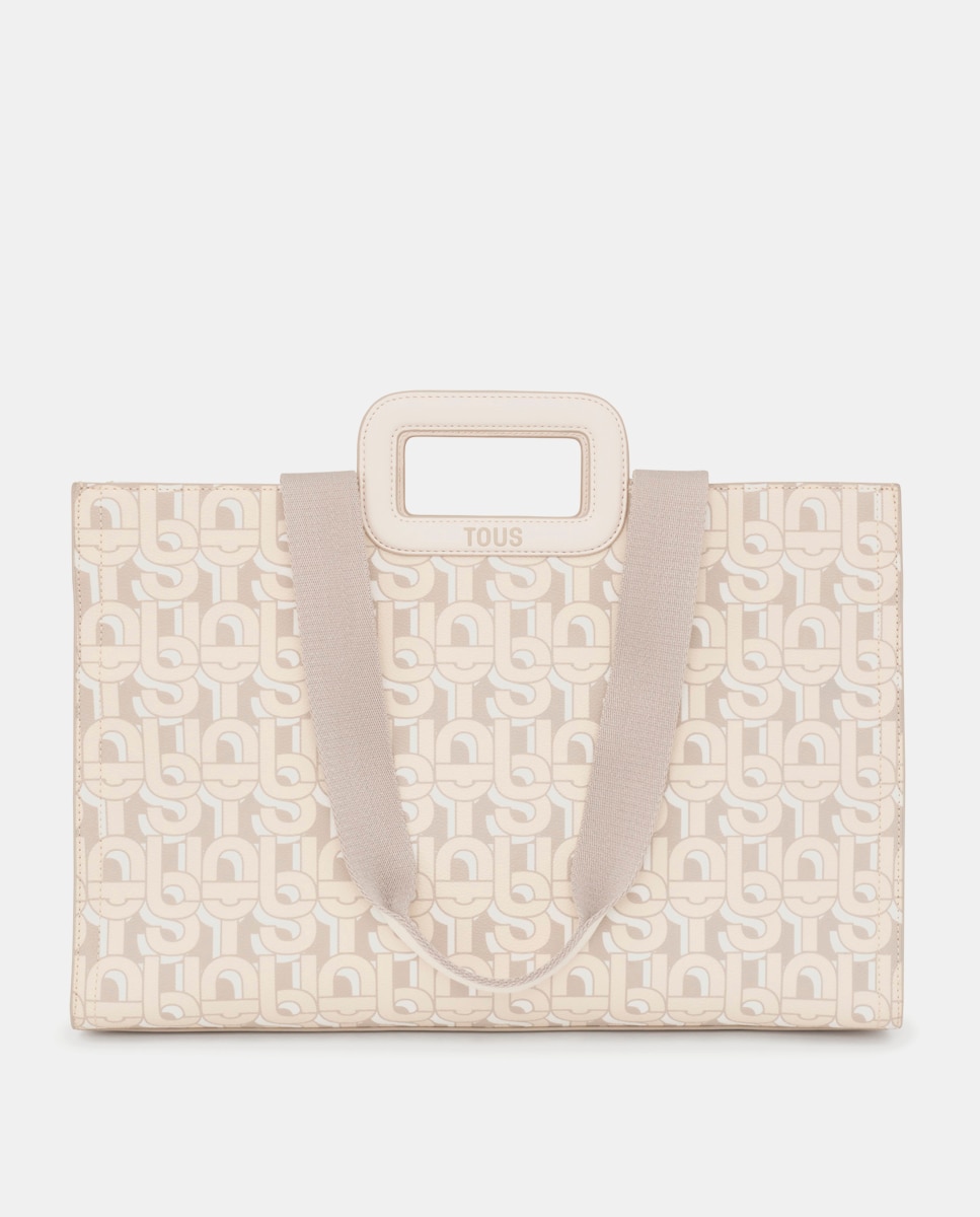 Shopper grande en beige estampado con asa adicional — oferta en Primeriti