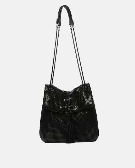 Imagen 0 de Bolso de hombro negra de malla metálica