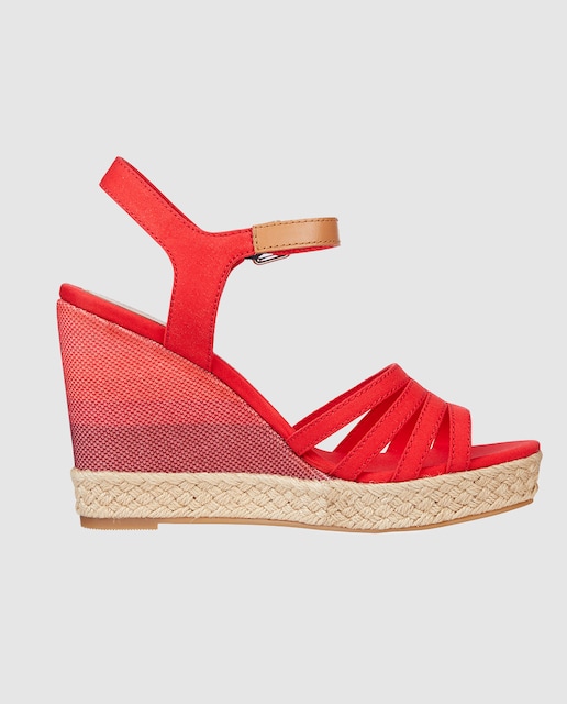 Imagen 0 de Alpargatas de cuña de mujer Tommy Hilfiger en rojo con firma lateral