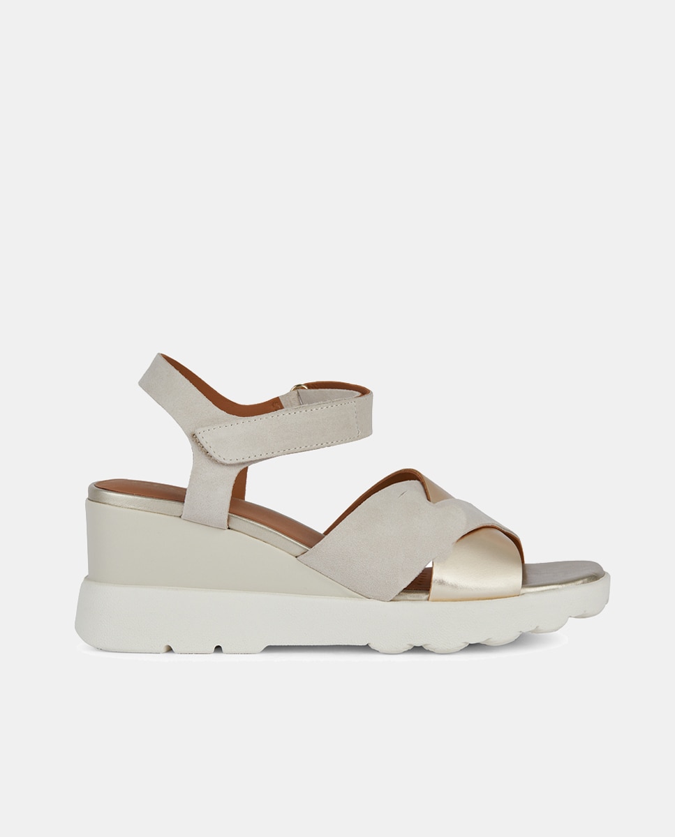 Imagen 0 de Sandalias de cuña Spherica de mujer en piel con tiras cruzadas